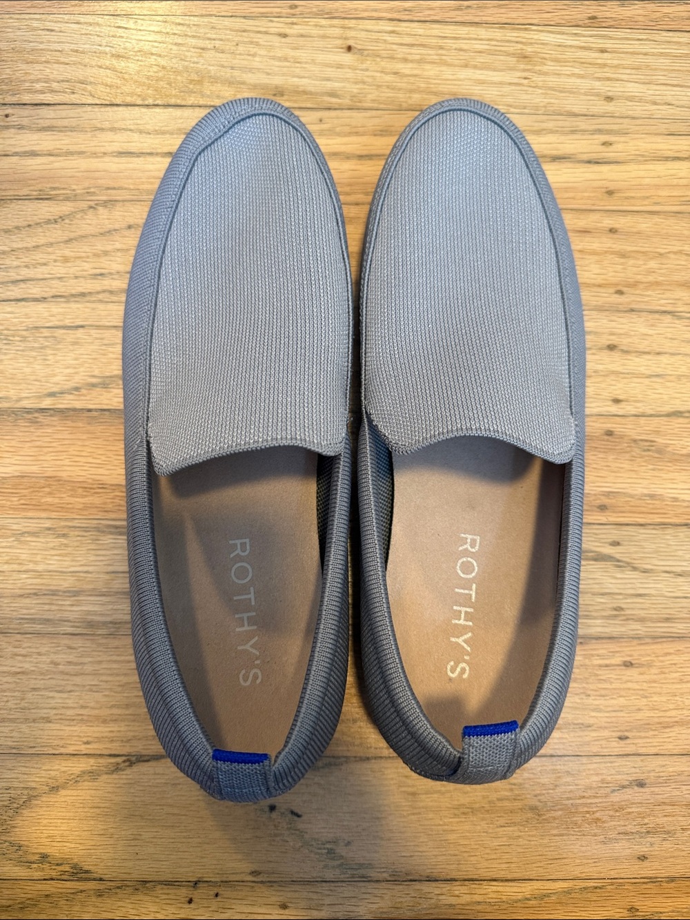 Rothy's Men's Light Gray Slip-On Loafers with Blue Heel Tab
